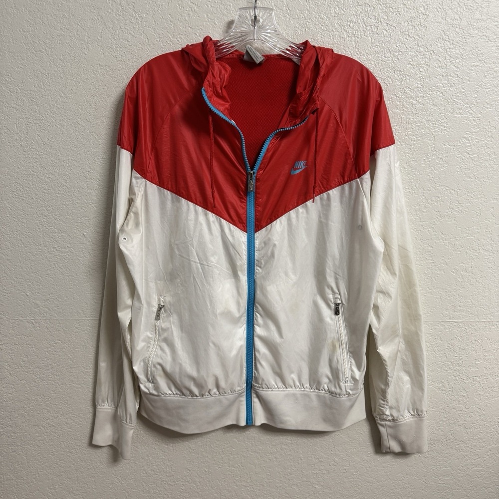 Nike‎ Windrunner Jacket Mens Medium Red White Blue Hooded Full Zip Y2K *